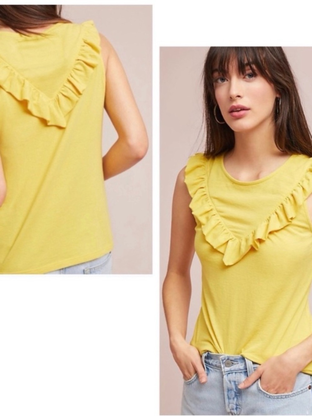Anthropologie Maeve Yellow Ruffle-Trim Sleeveless Tank Top